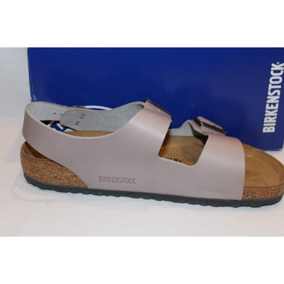 BIRKENSTOCK Milano Leather Regular Sandals Stone Coin Gray NIB EU 43 US 10